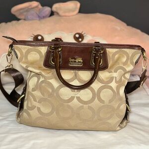 COACH large Julianne Op Art Signature Tote Large Satchel Shoulder Bag chocolate
